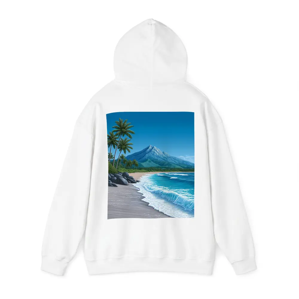 Tropical Beach Palm Trees Mountain Illustration – Hoodies