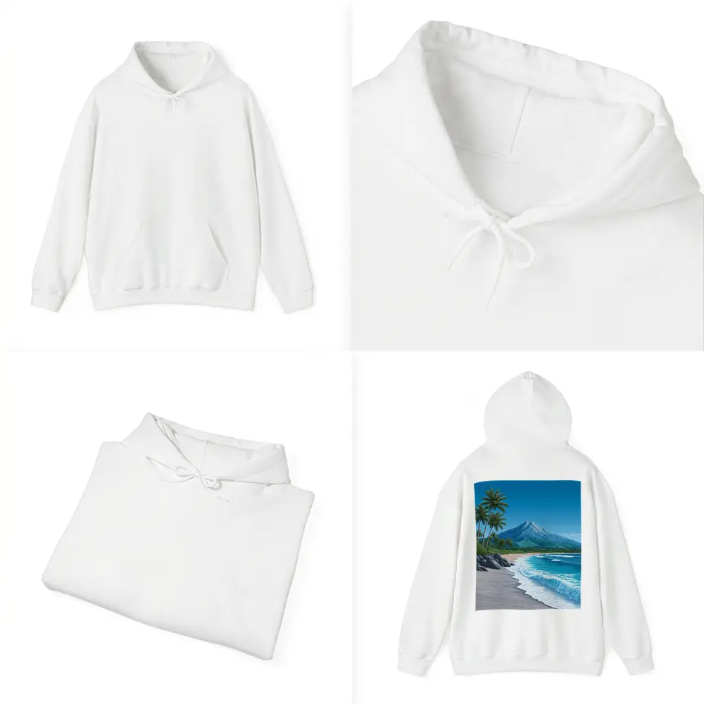 Tropical Beach Palm Trees Mountain Illustration – Hoodies