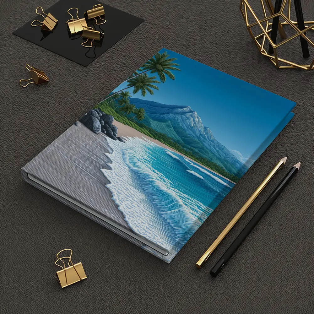 Tropical Beach Palm Trees Mountain Illustration – Notebooks