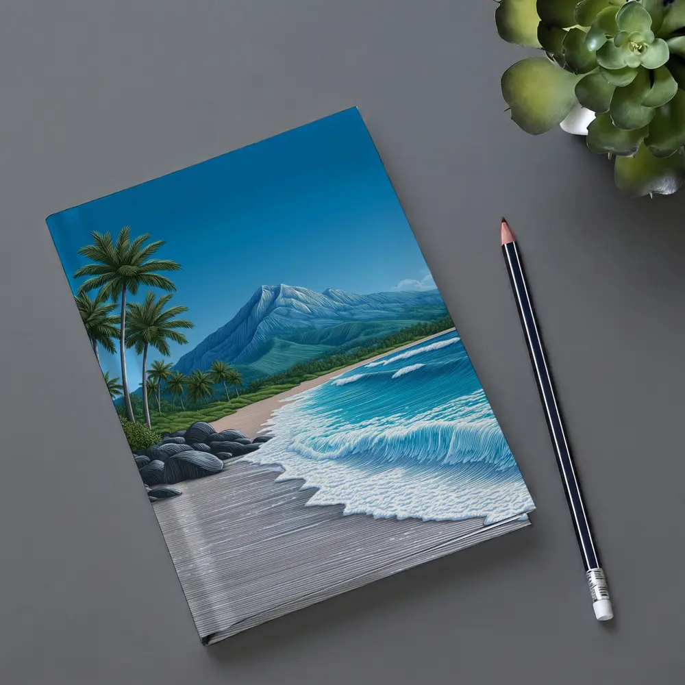 Tropical Beach Palm Trees Mountain Illustration – Notebooks