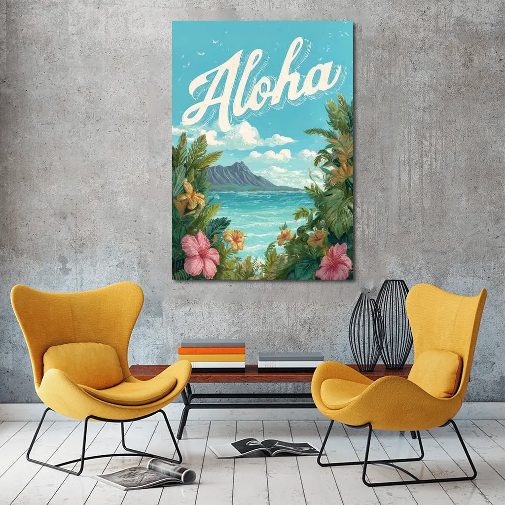 Aloha Hawaii Tropical Hibiscus Ocean Retro Art – Wall Art