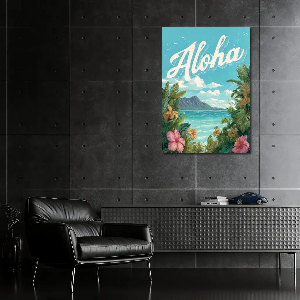 Aloha Hawaii Tropical Hibiscus Ocean Retro Art – Wall Art