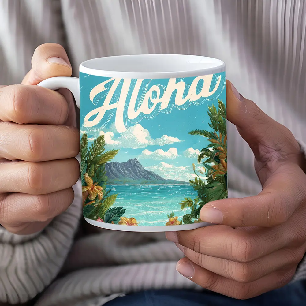 Aloha Hawaii Tropical Hibiscus Ocean Retro Art – Mugs