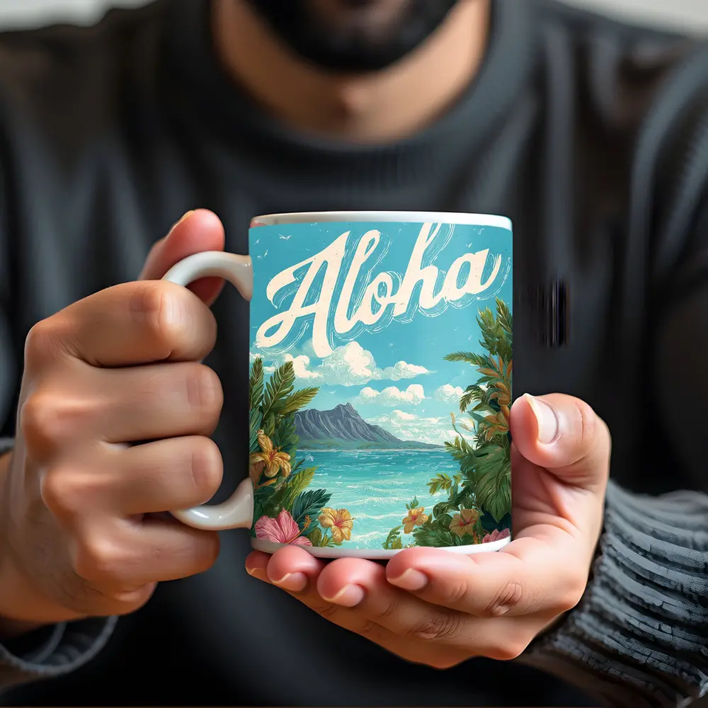 Aloha Hawaii Tropical Hibiscus Ocean Retro Art – Mugs