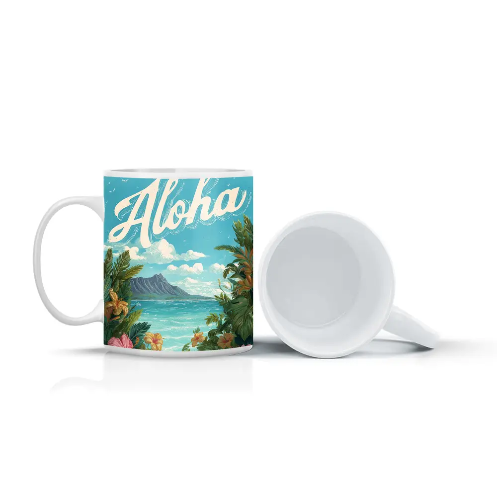 Aloha Hawaii Tropical Hibiscus Ocean Retro Art – Mugs