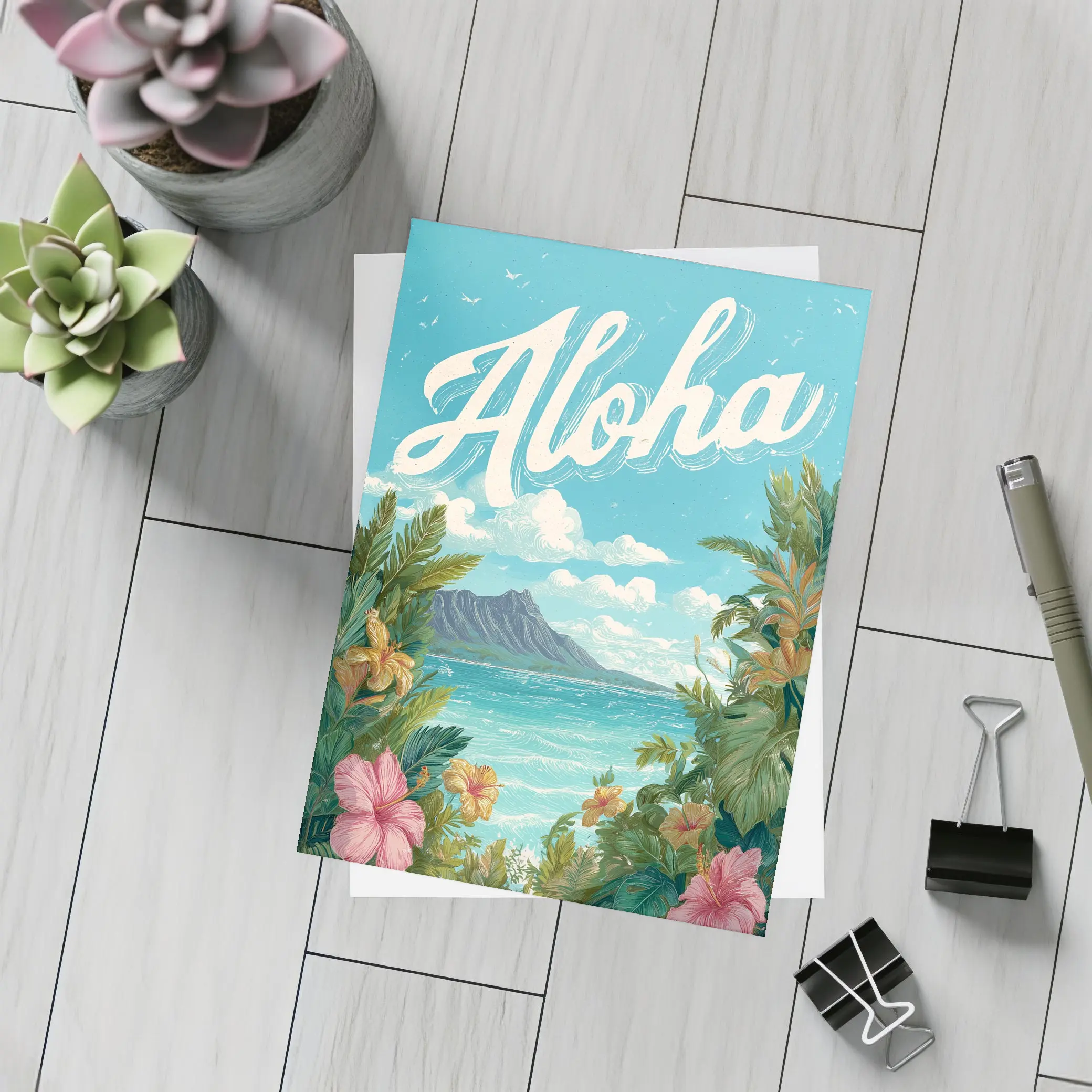 Aloha Hawaii Tropical Hibiscus Ocean Retro Art – Postcards