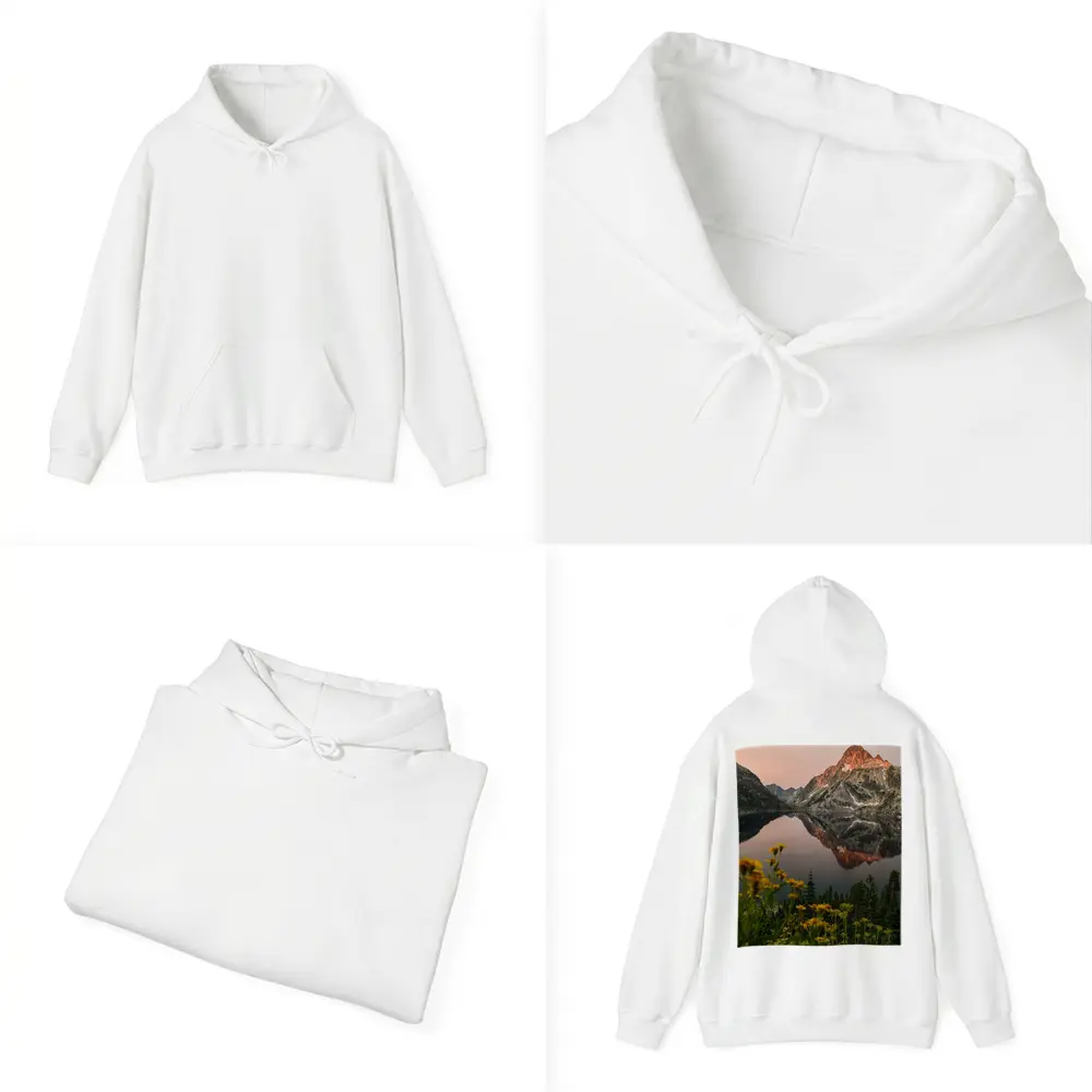 Mountain Lake Reflection Sunset Yellow Wildflowers – Hoodies
