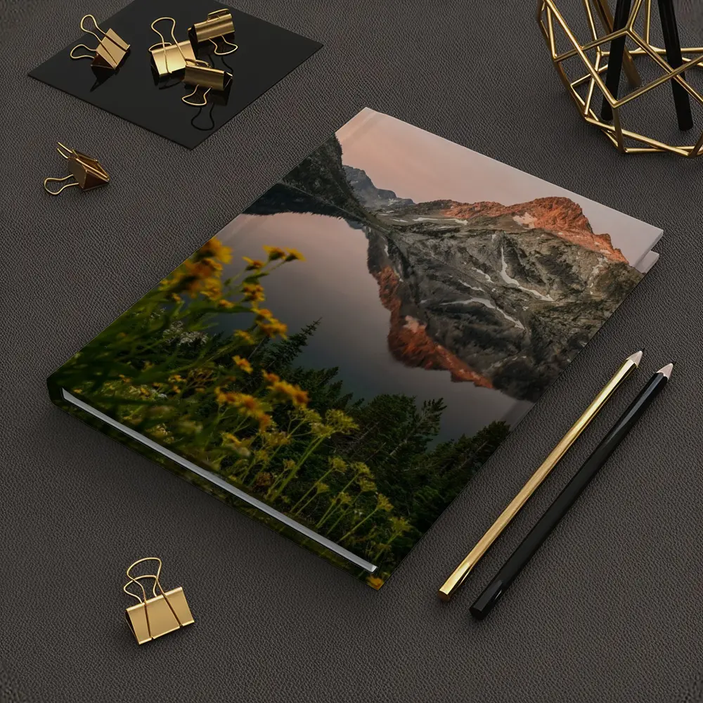 Mountain Lake Reflection Sunset Yellow Wildflowers – Notebooks