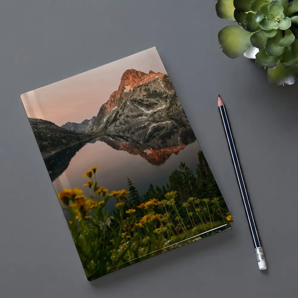 Mountain Lake Reflection Sunset Yellow Wildflowers – Notebooks