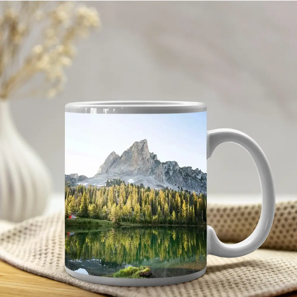 Mountain Peak Reflected In Alpine Lake – Mugs