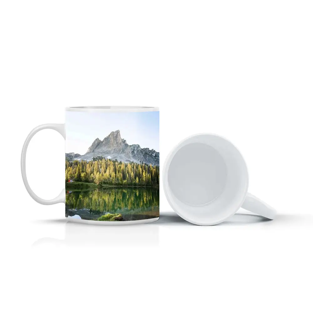 Mountain Peak Reflected In Alpine Lake – Mugs