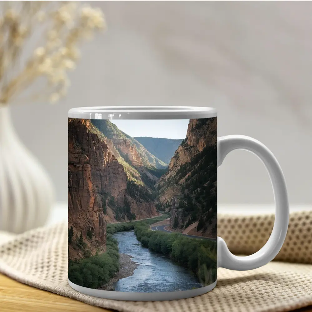 River Canyon Winding Through Red Cliffs – Mugs