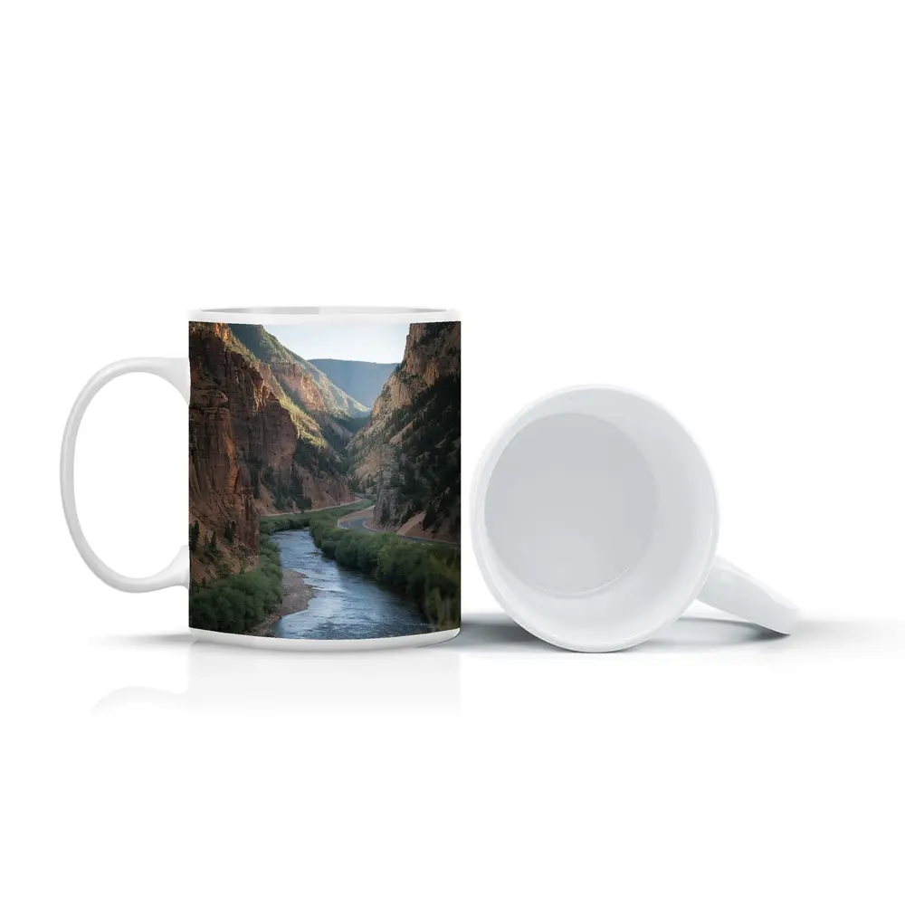 River Canyon Winding Through Red Cliffs – Mugs