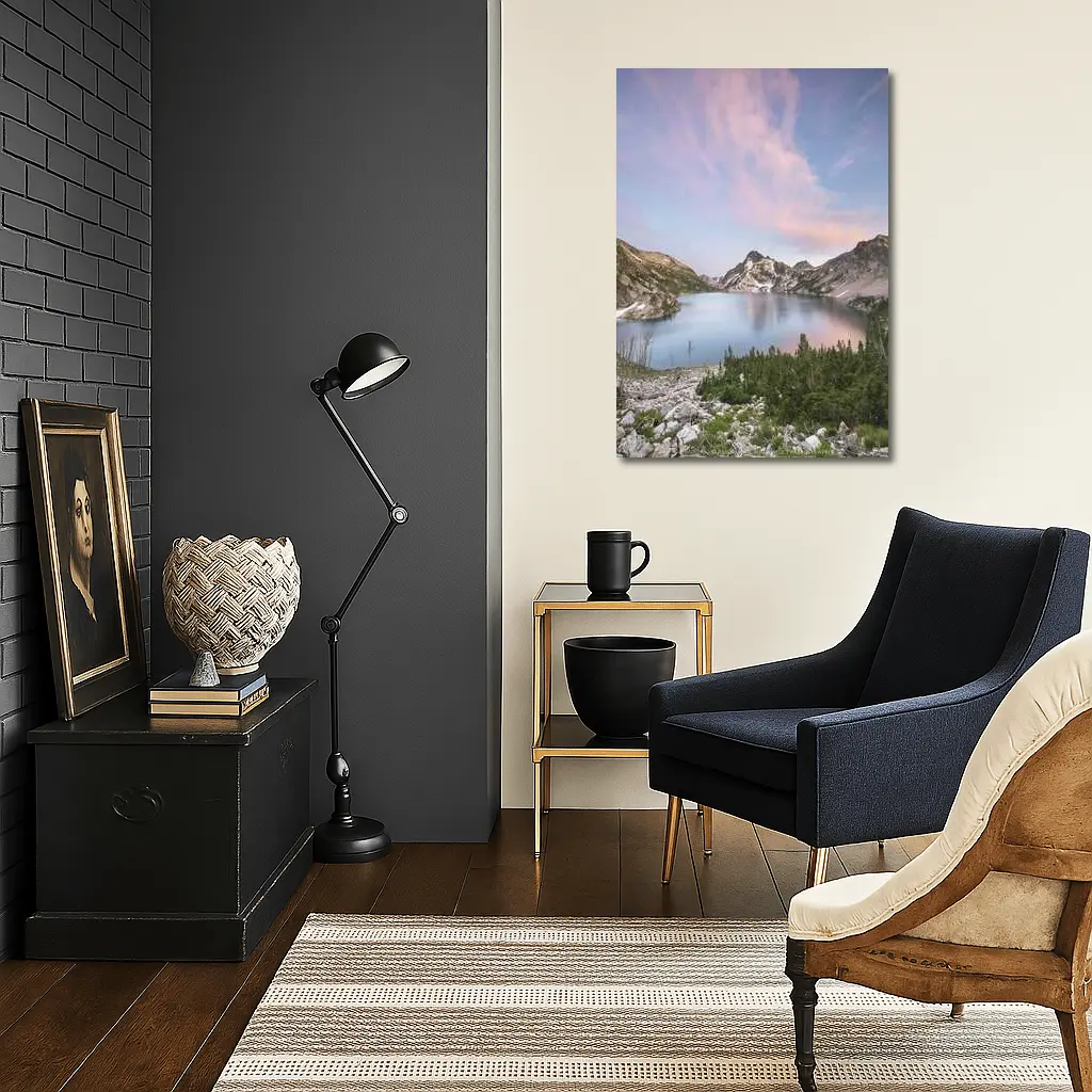 Alpine Lake Mountain Sunset Pink Sky – Wall Art