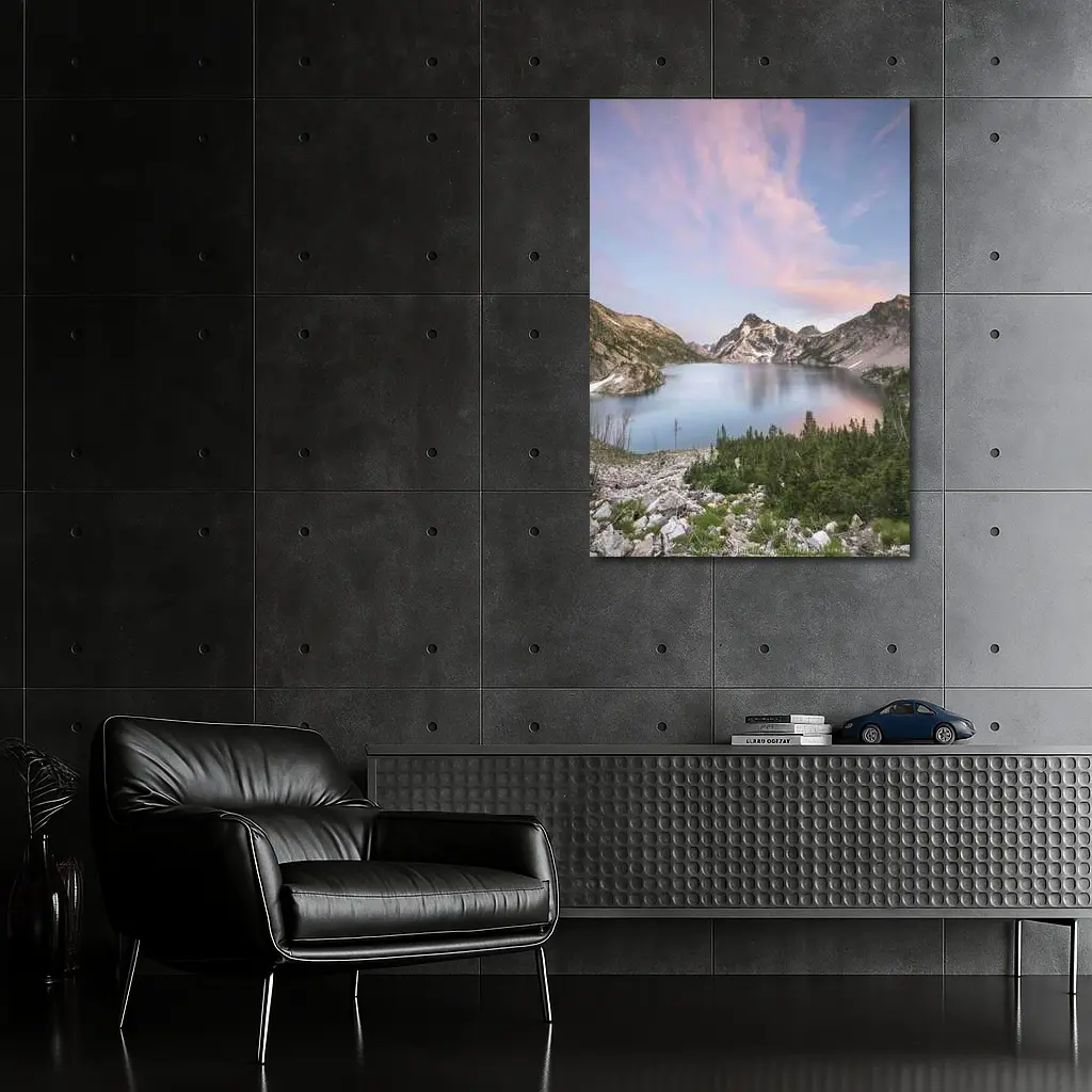 Alpine Lake Mountain Sunset Pink Sky – Wall Art