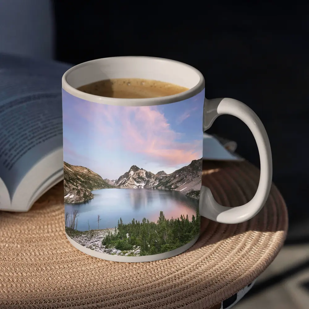 Alpine Lake Mountain Sunset Pink Sky – Mugs
