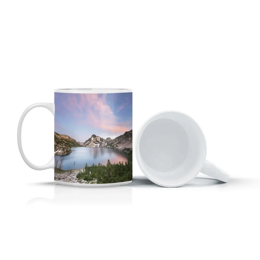Alpine Lake Mountain Sunset Pink Sky – Mugs