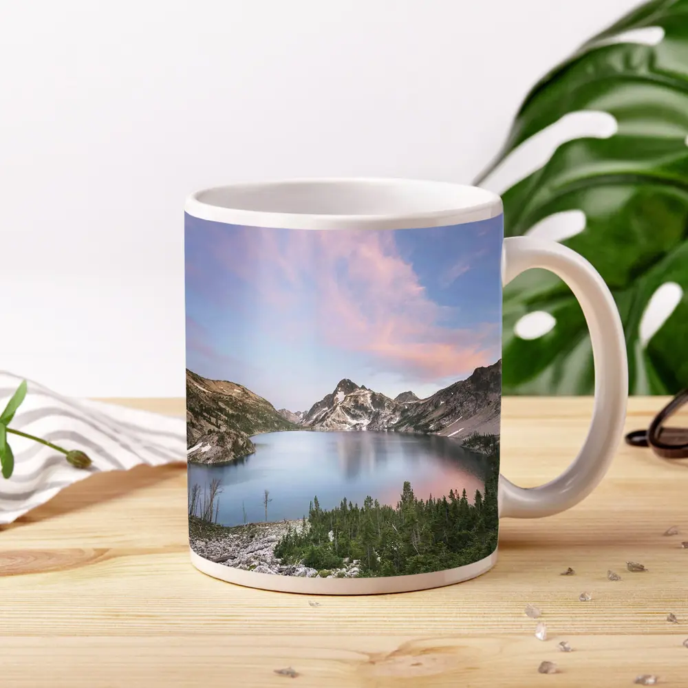 Alpine Lake Mountain Sunset Pink Sky – Mugs