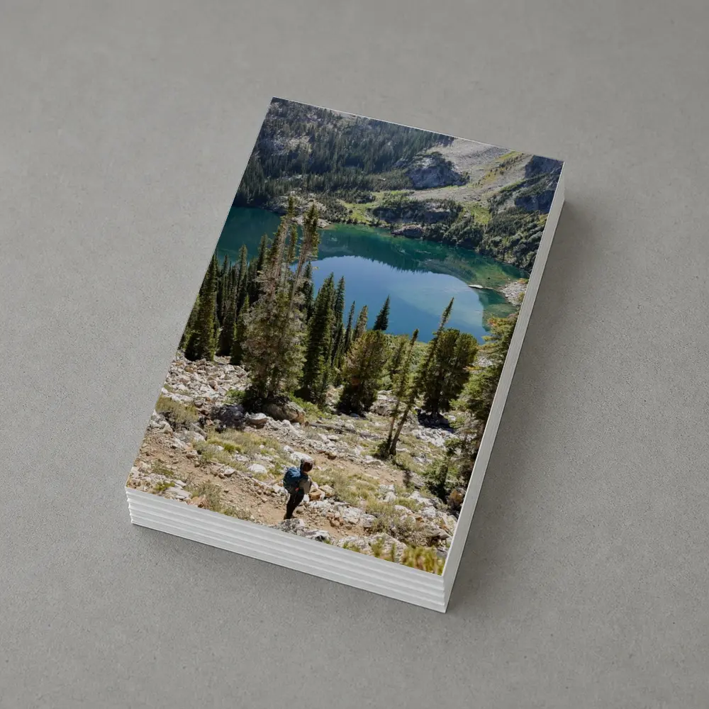 Hiker Overlooking Alpine Lake Mountain Forest – Postcards