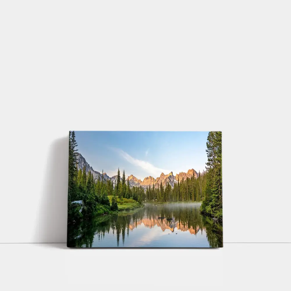 Mountain Lake Reflection Pine Forest Morning – Wall Art