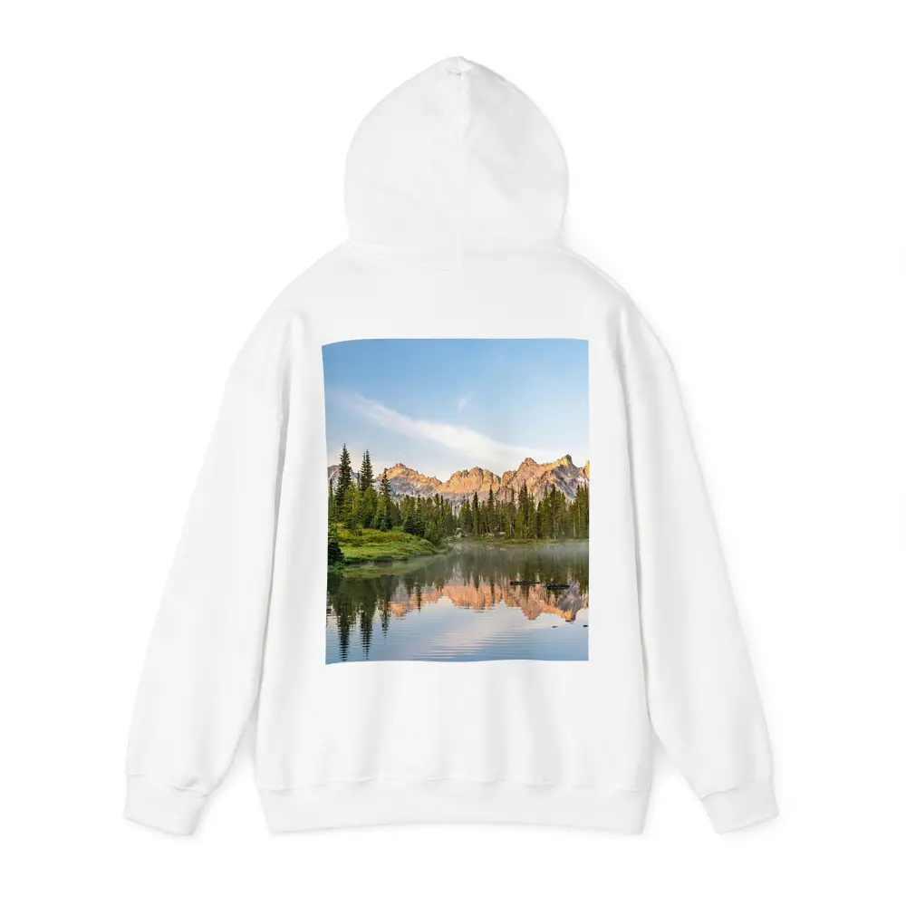 Mountain Lake Reflection Pine Forest Morning – Hoodies