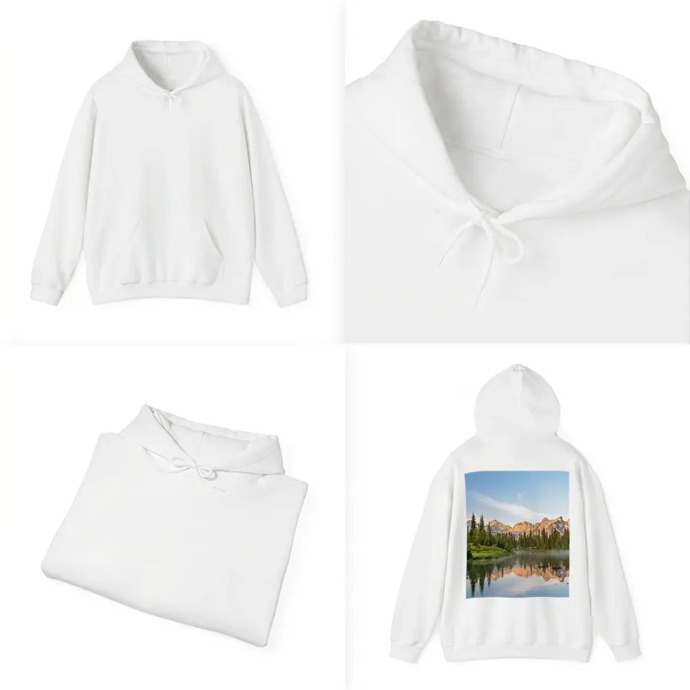 Mountain Lake Reflection Pine Forest Morning – Hoodies