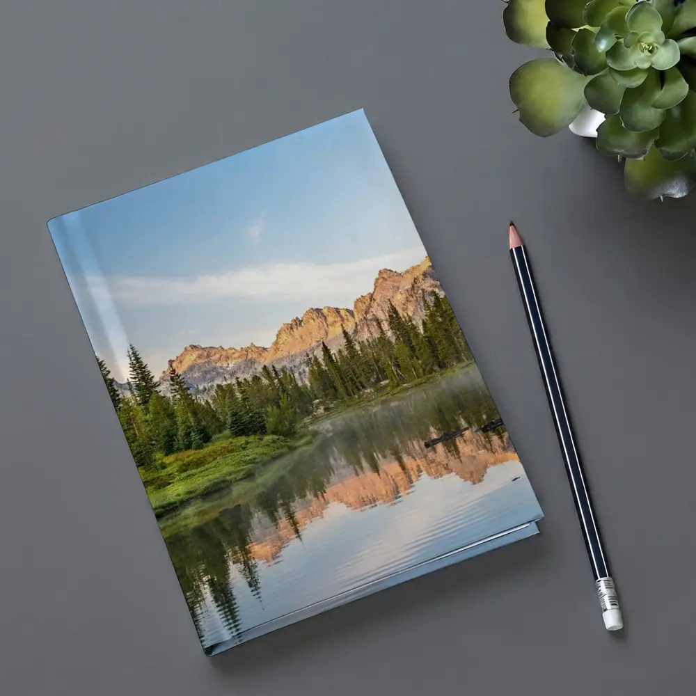 Mountain Lake Reflection Pine Forest Morning – Notebooks