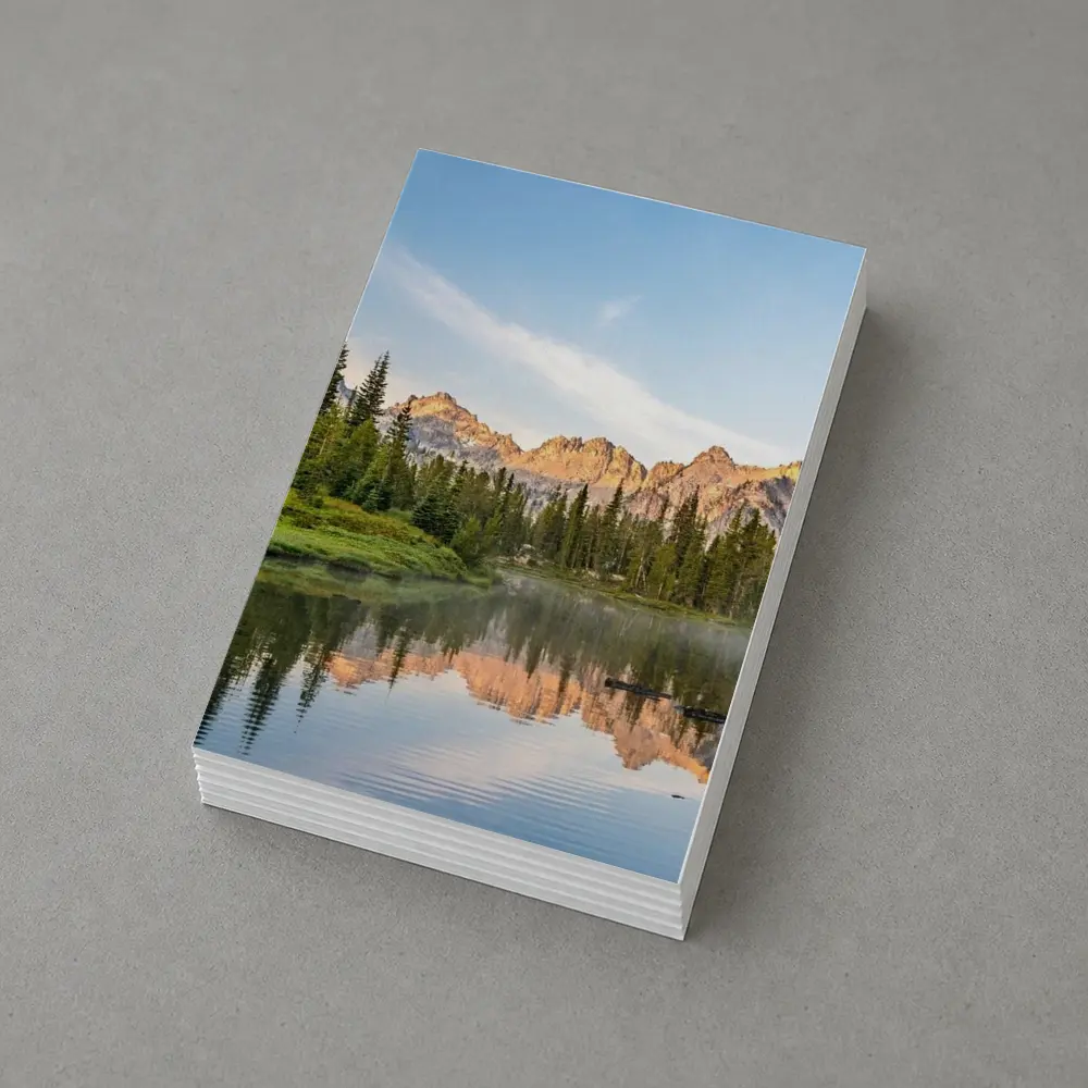 Mountain Lake Reflection Pine Forest Morning – Postcards