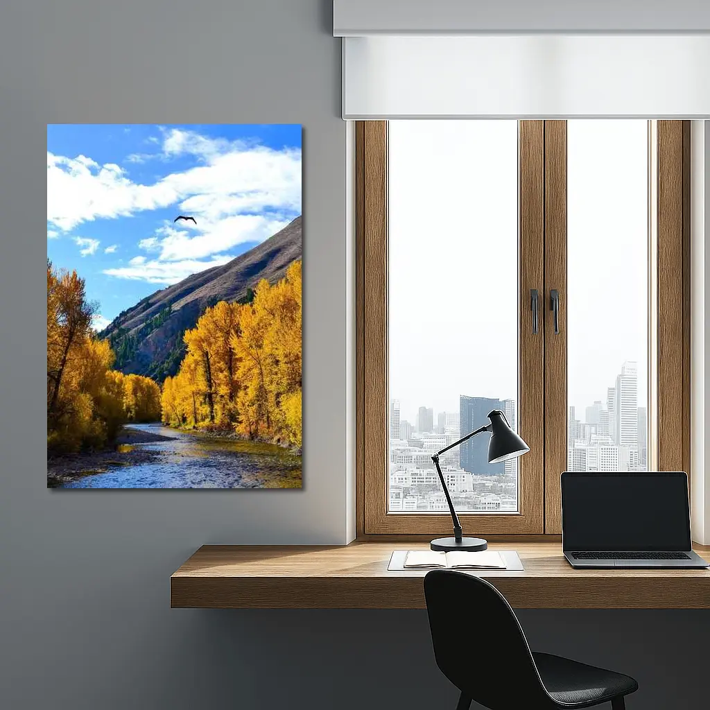 Autumn River Valley Eagle Blue Sky – Wall Art
