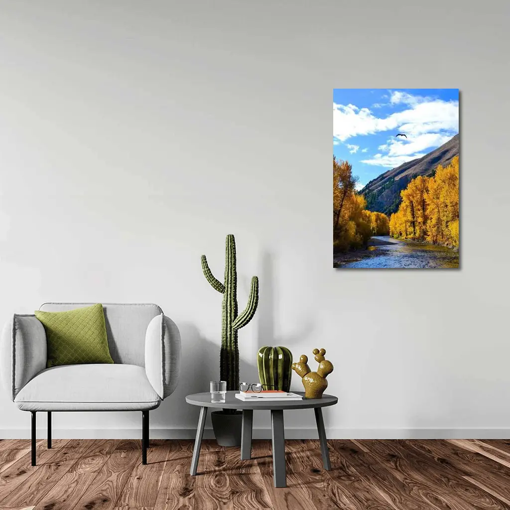 Autumn River Valley Eagle Blue Sky – Wall Art