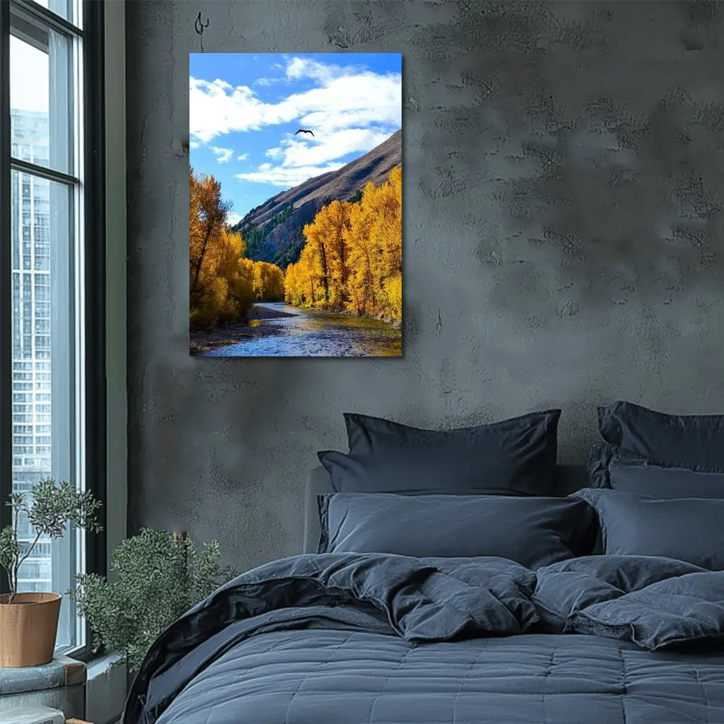 Autumn River Valley Eagle Blue Sky – Wall Art