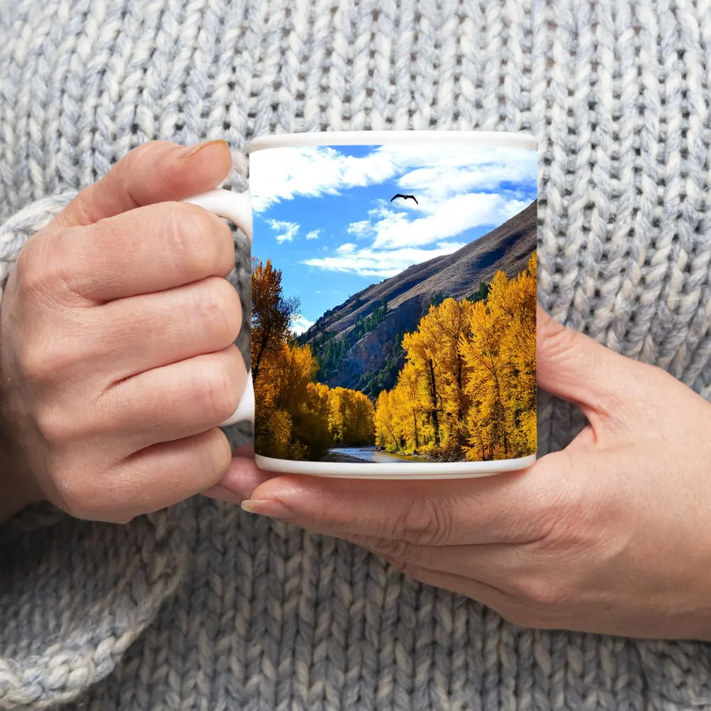 Autumn River Valley Eagle Blue Sky – Mugs