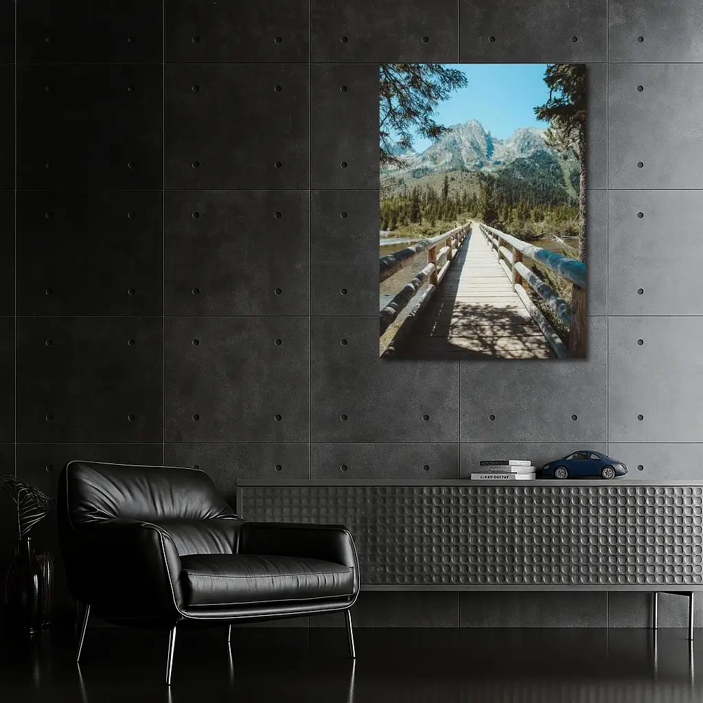 Wooden Bridge Mountain Forest Path View – Wall Art