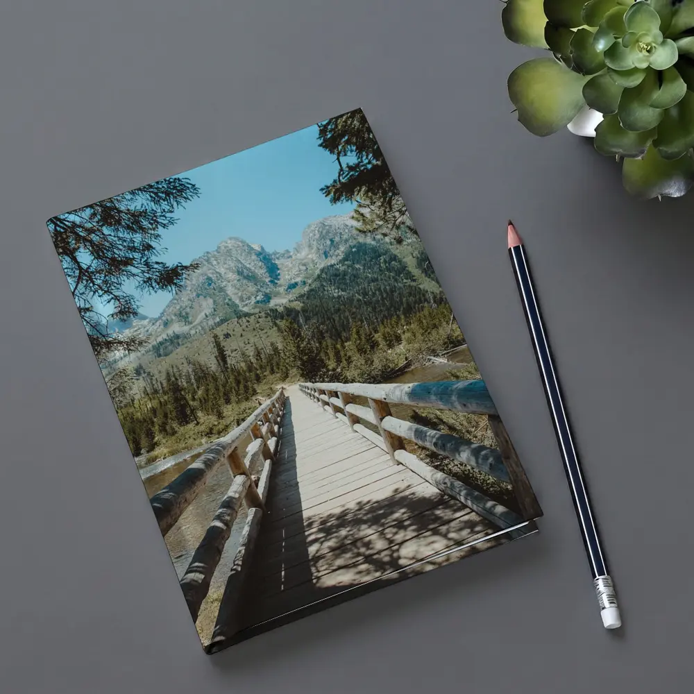Wooden Bridge Mountain Forest Path View – Notebooks