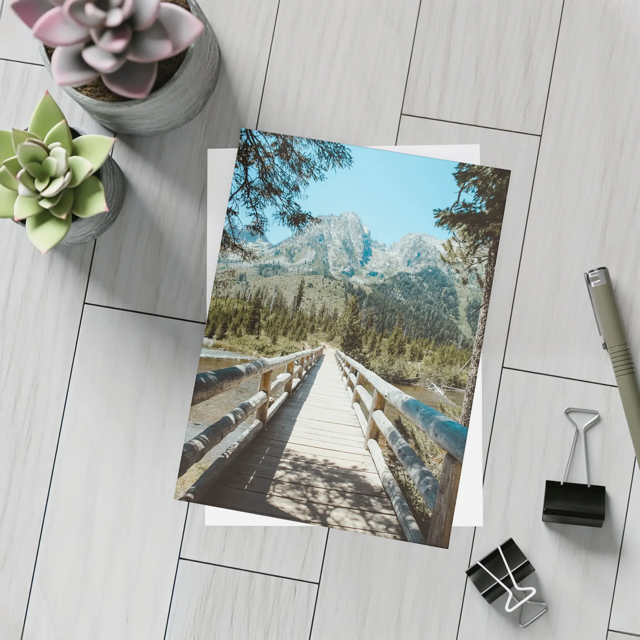 Wooden Bridge Mountain Forest Path View – Postcards