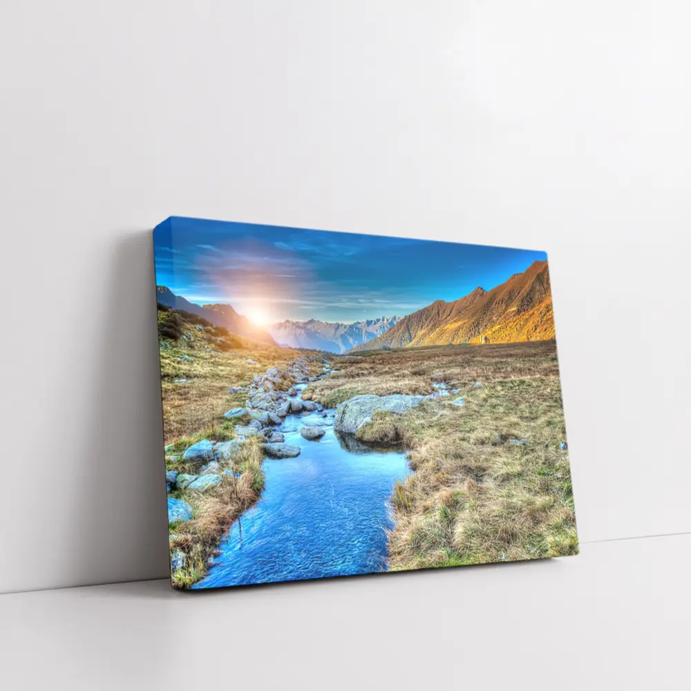 Mountain Stream Sunrise Alpine Valley Landscape – Wall Art