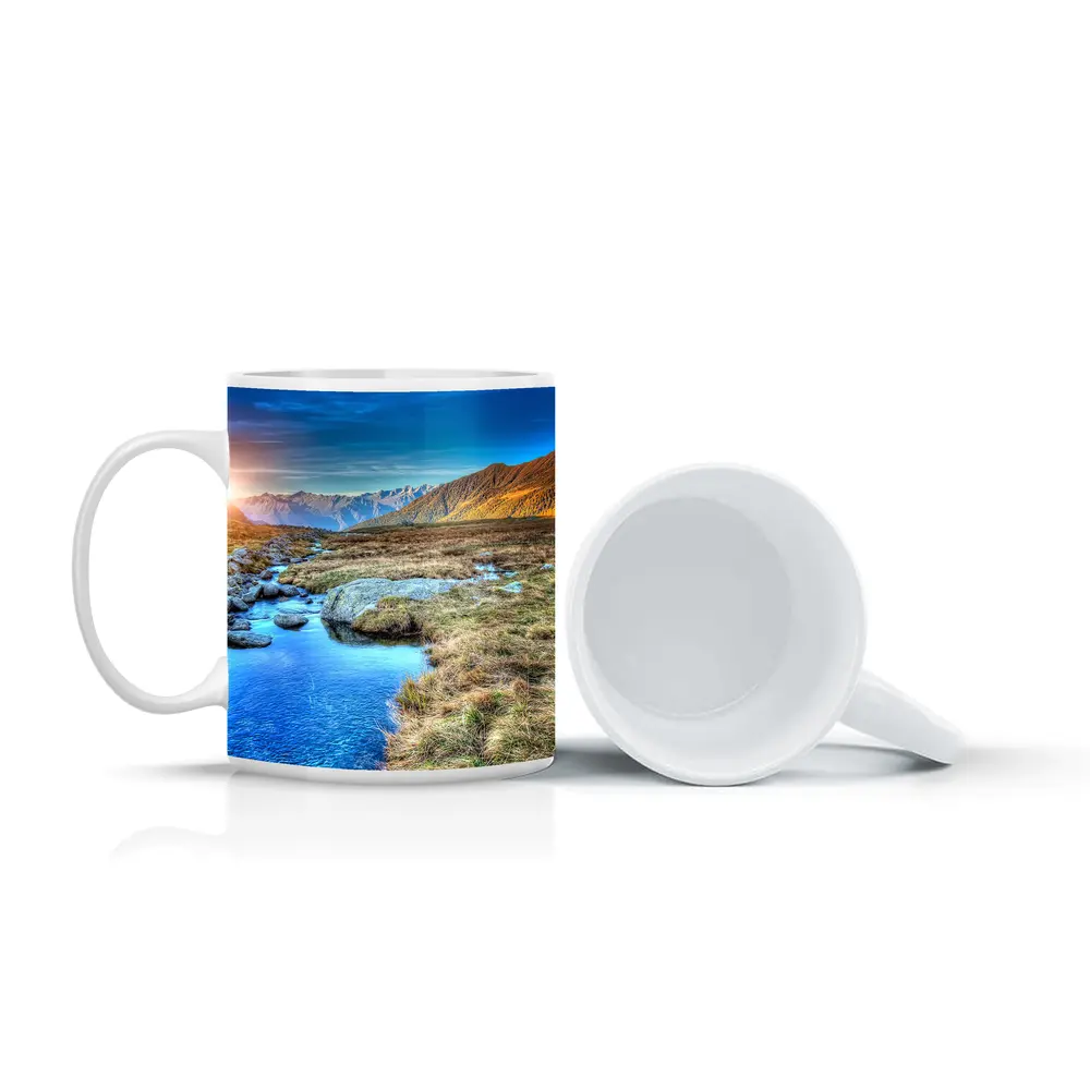 Mountain Stream Sunrise Alpine Valley Landscape – Mugs