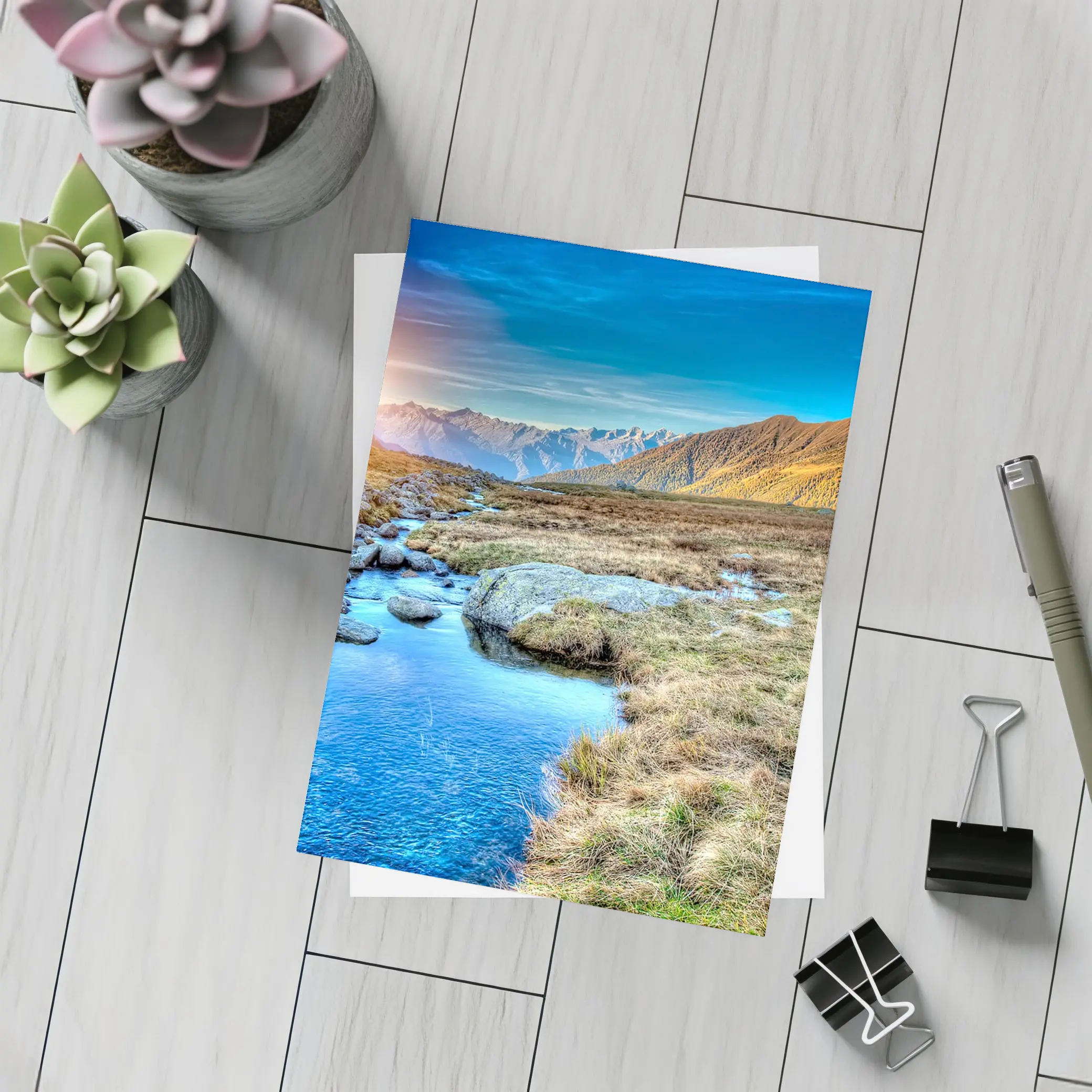 Mountain Stream Sunrise Alpine Valley Landscape – Postcards