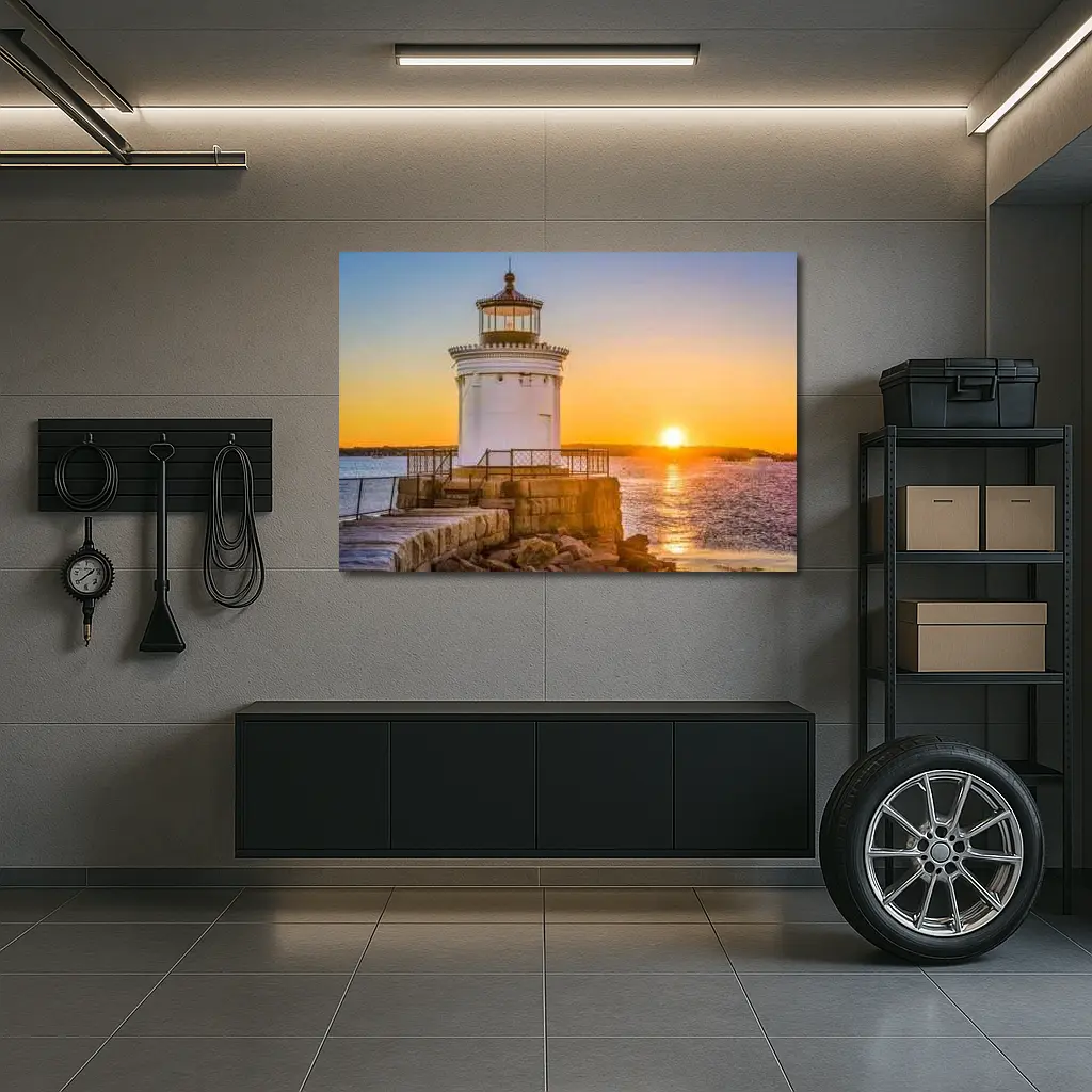 Portland Breakwater Lighthouse Sunset Ocean View – Wall Art
