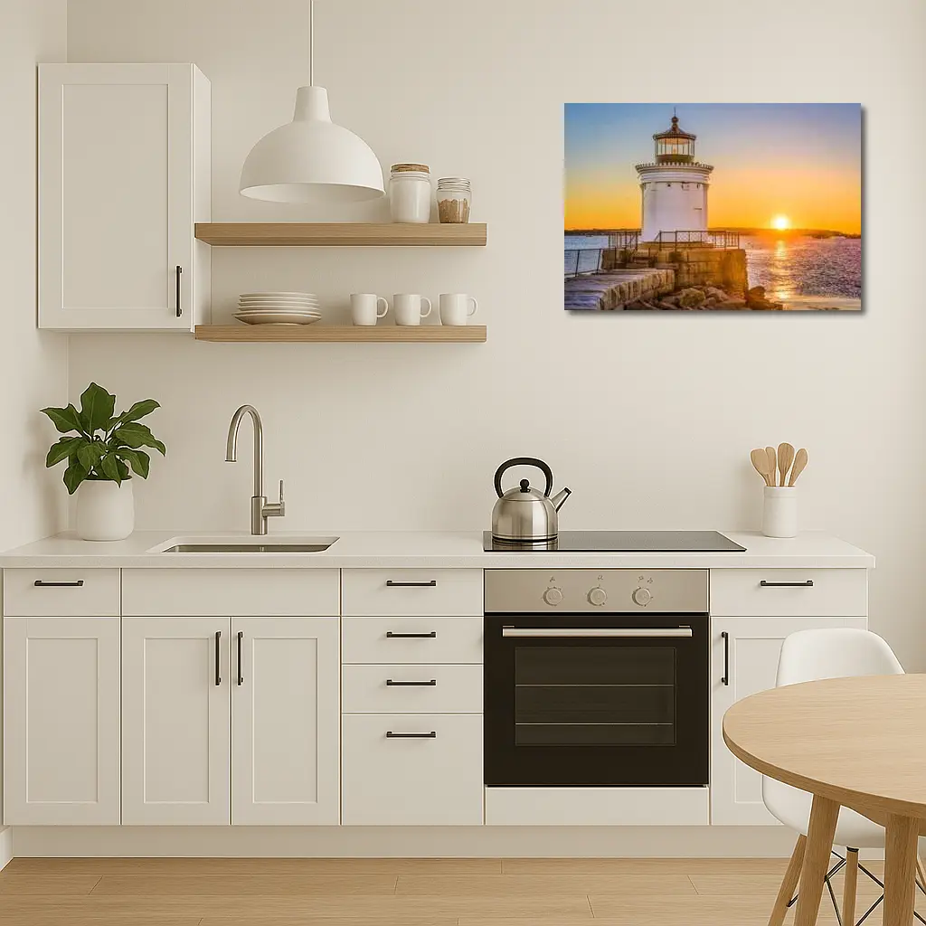 Portland Breakwater Lighthouse Sunset Ocean View – Wall Art