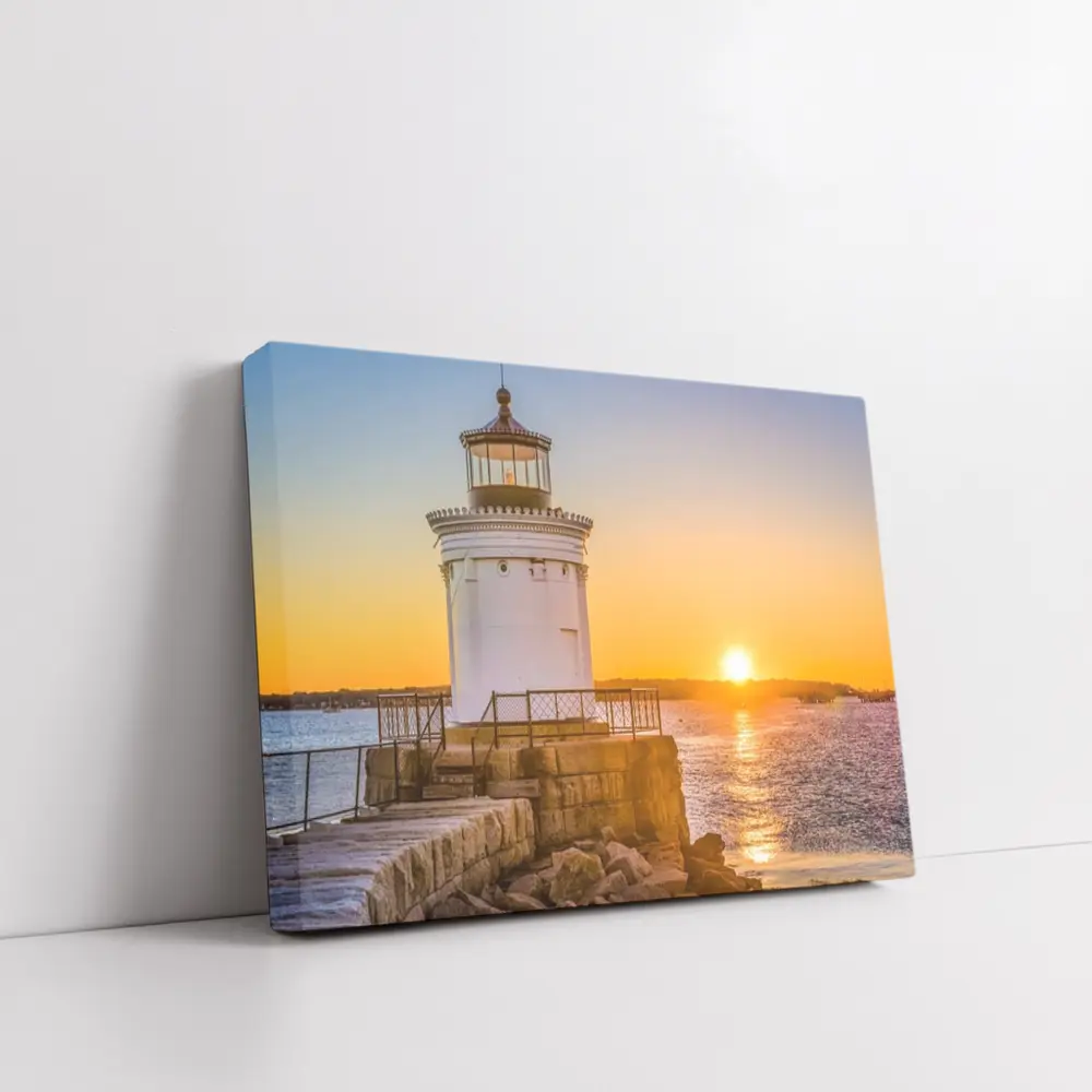 Portland Breakwater Lighthouse Sunset Ocean View – Wall Art