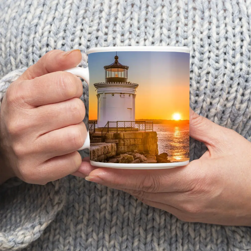 Portland Breakwater Lighthouse Sunset Ocean View – Mugs