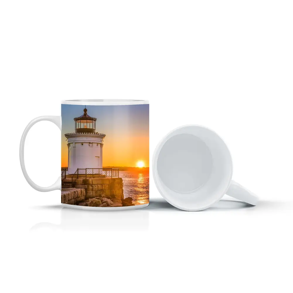 Portland Breakwater Lighthouse Sunset Ocean View – Mugs
