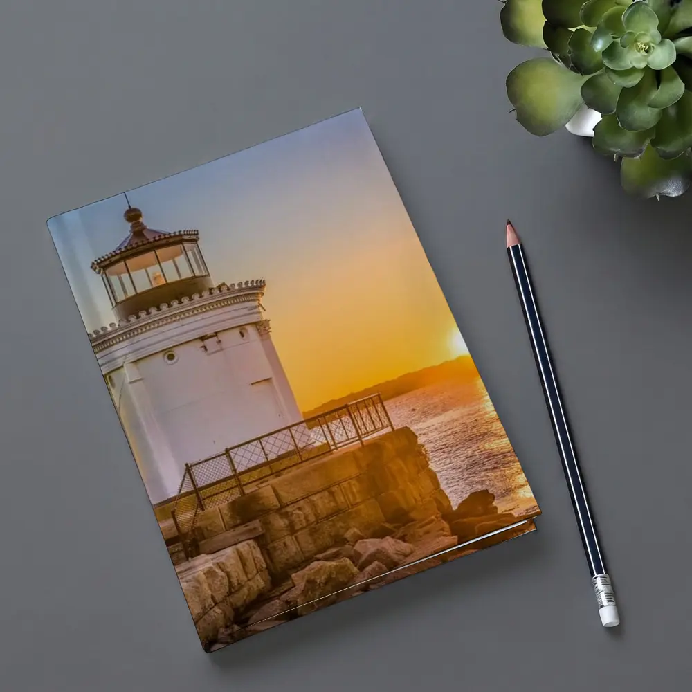 Portland Breakwater Lighthouse Sunset Ocean View – Notebooks