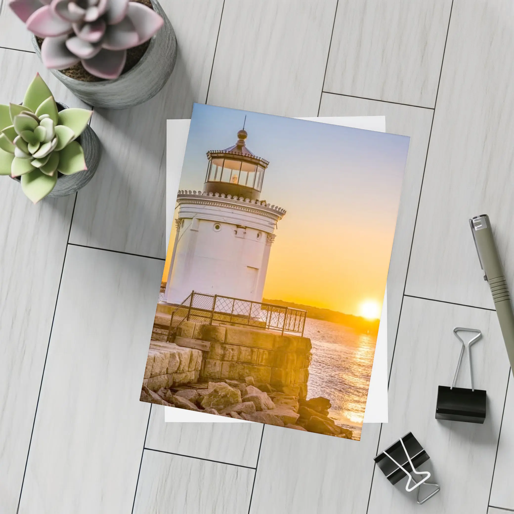 Portland Breakwater Lighthouse Sunset Ocean View – Postcards