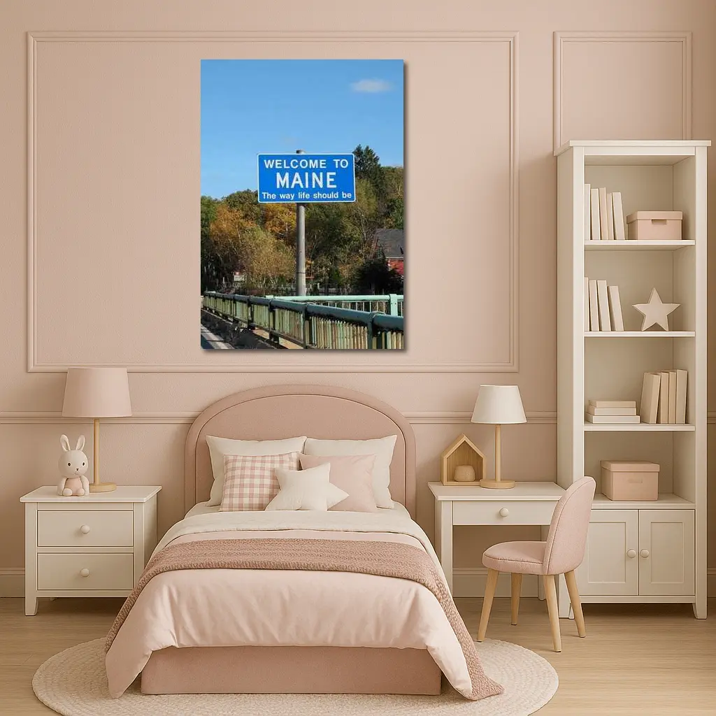 Welcome To Maine Sign Autumn Trees – Wall Art