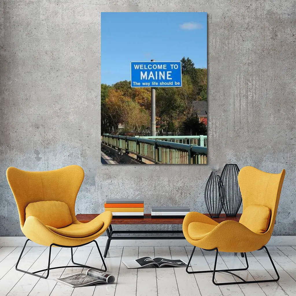 Welcome To Maine Sign Autumn Trees – Wall Art
