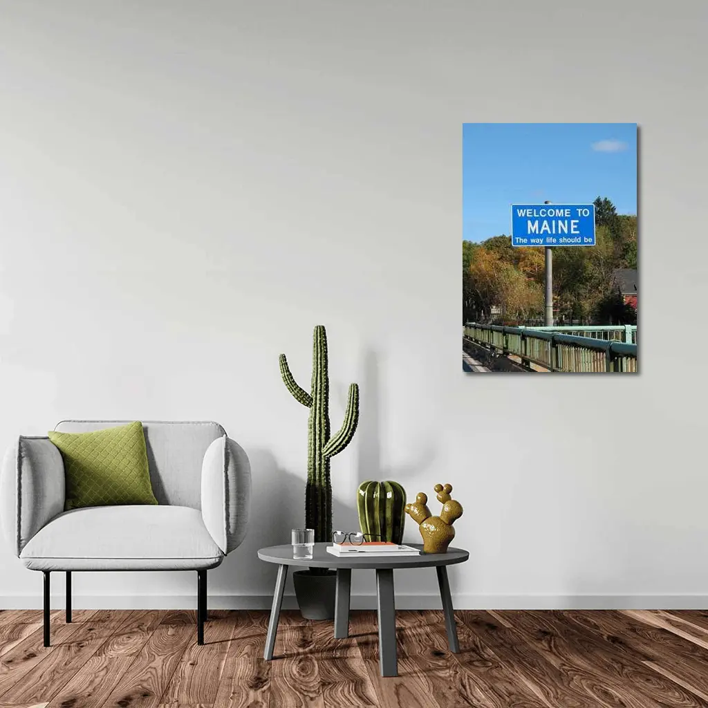 Welcome To Maine Sign Autumn Trees – Wall Art
