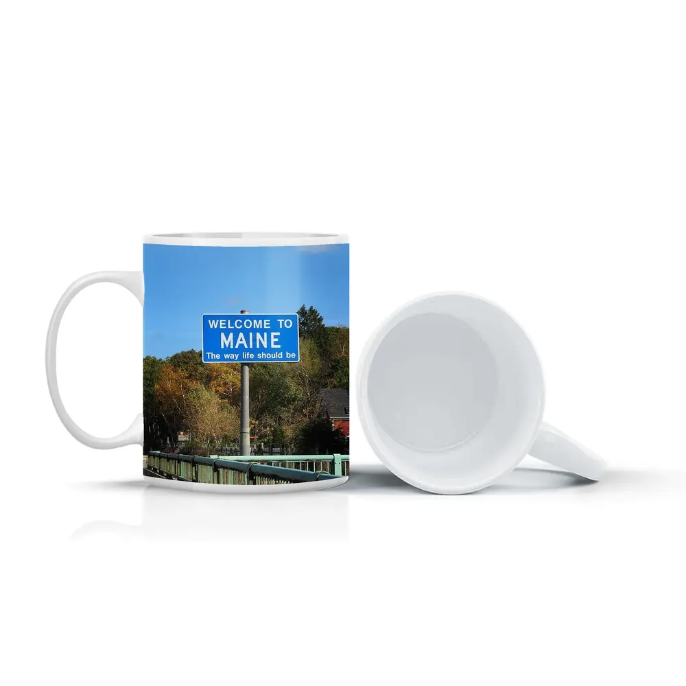 Welcome To Maine Sign Autumn Trees – Mugs