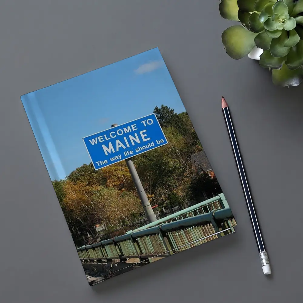 Welcome To Maine Sign Autumn Trees – Notebooks